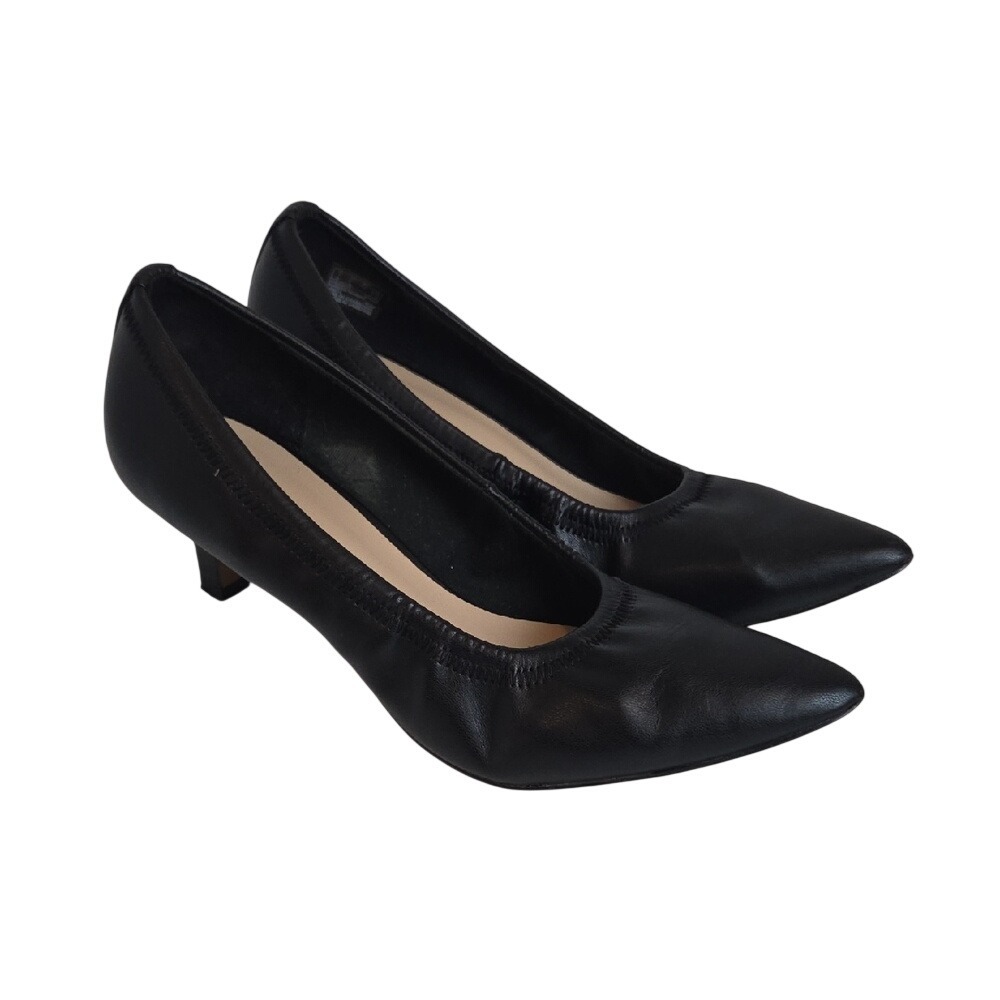 Clarks Collection Black Leather Pointed Toe Kitten Heel Pumps Womens 9.5 M 28025